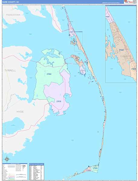 Dare County, NC Zip Code Map