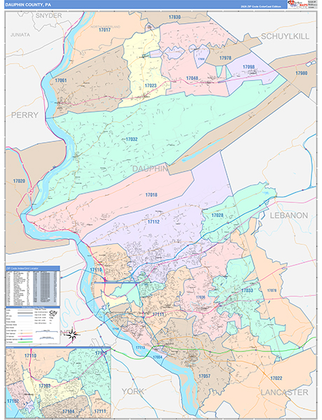 Dauphin County, PA Wall Map Color Cast Style