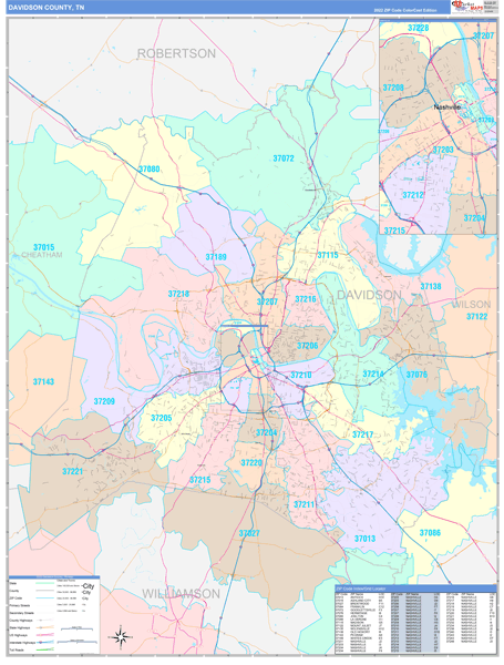 Davidson County, TN Wall Map
