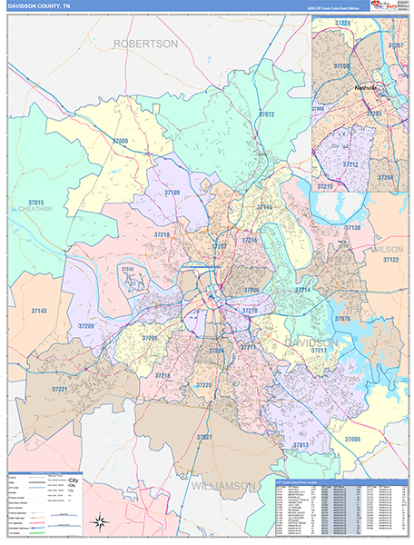 Davidson County, TN Zip Code Map