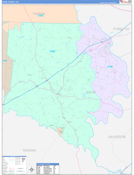 Davie County, NC Zip Code Map