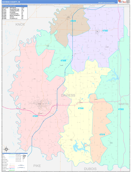 Daviess County, IN Map Color Cast Style