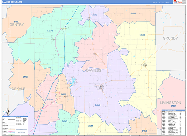 Daviess County, MO Map Color Cast Style