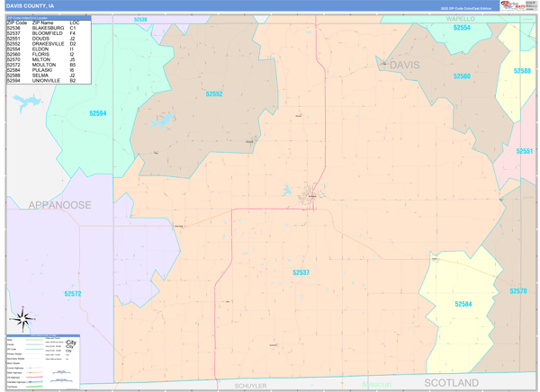 Davis County Wall Map Color Cast Style