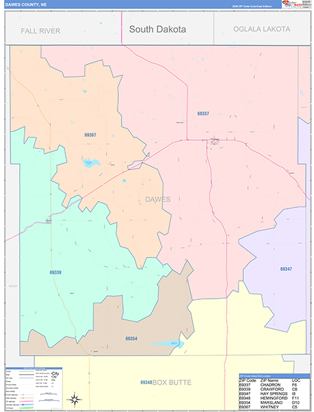 Dawes County, NE Zip Code Map