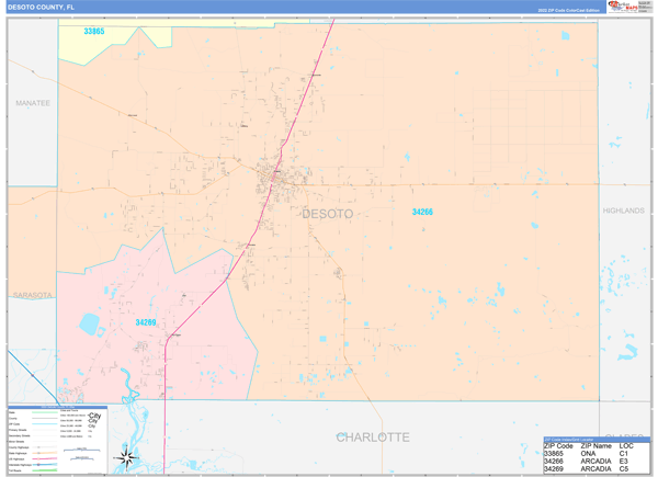 DeSoto County, FL Zip Code Map