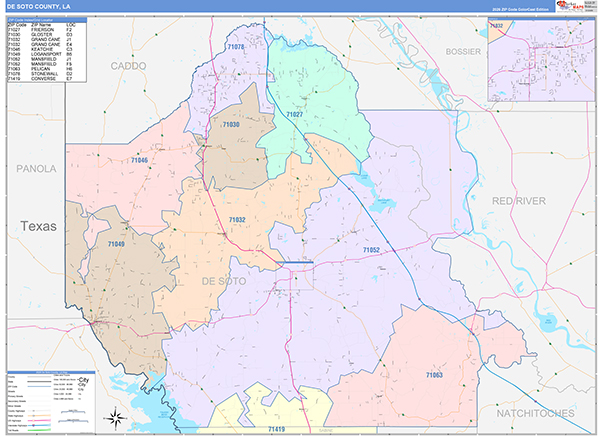 DeSoto Parish (County), LA Wall Map Color Cast Style