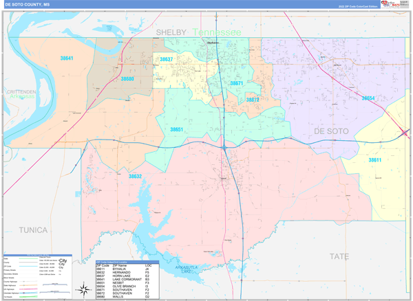 DeSoto County, MS Zip Code Map