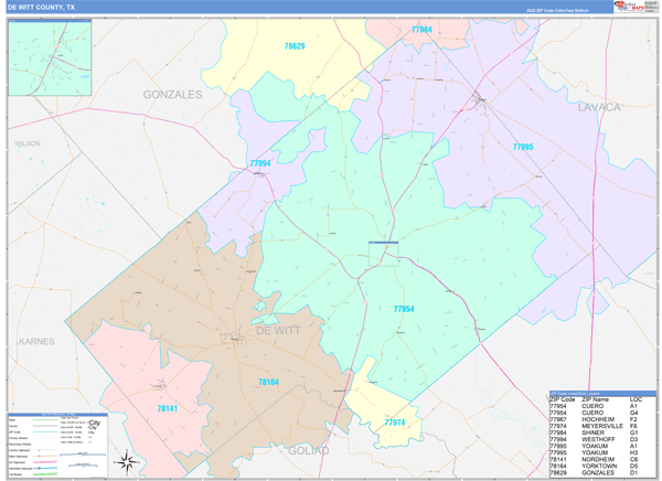 DeWitt County, TX Zip Code Map