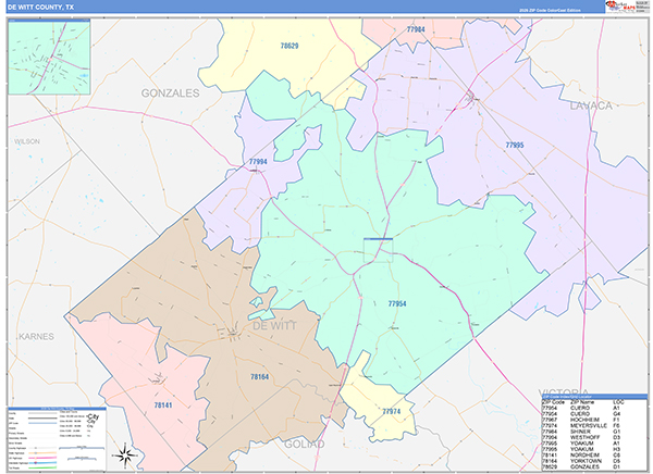 DeWitt County, TX Zip Code Map