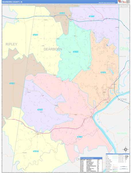 Dearborn County, IN Map Color Cast Style
