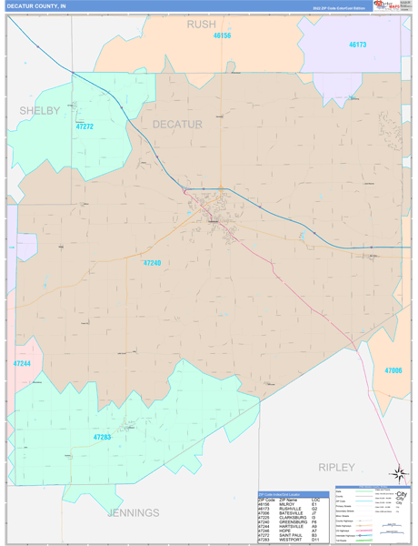 Decatur County, IN Map Color Cast Style