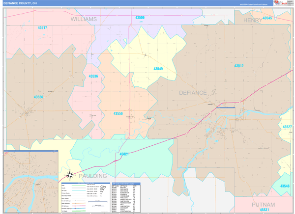 Defiance County, OH Zip Code Map