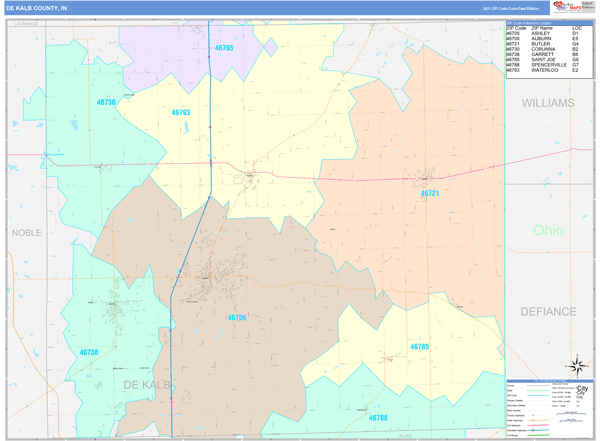 Dekalb County Wall Map Color Cast Style