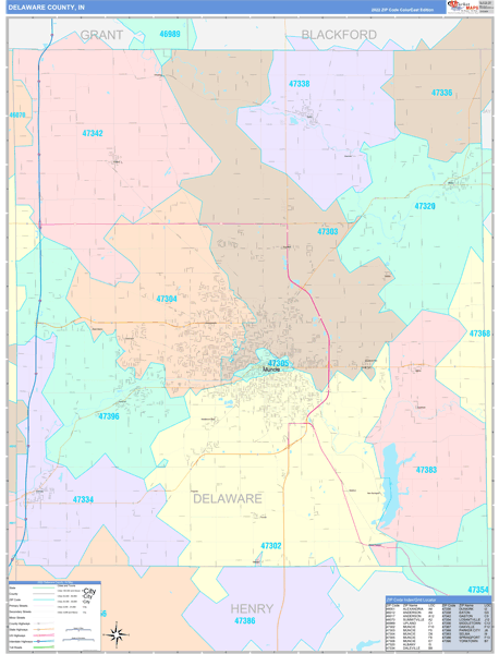 Delaware County, IN Map Color Cast Style