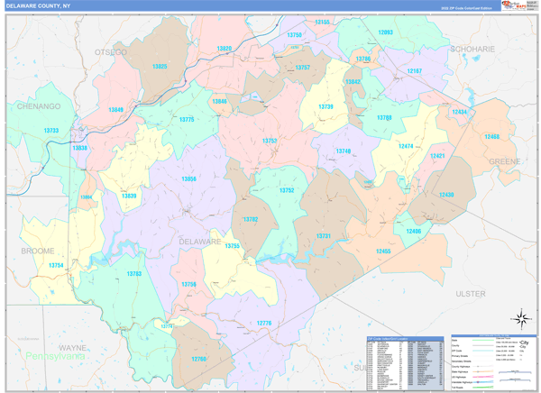 Delaware County Digital Map Color Cast Style