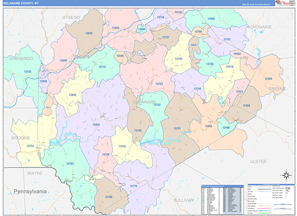 Delaware County, NY Zip Code Map