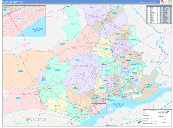 Delaware County, PA Zip Code Map