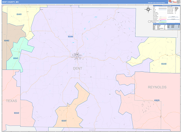 Dent County, MO Map Color Cast Style