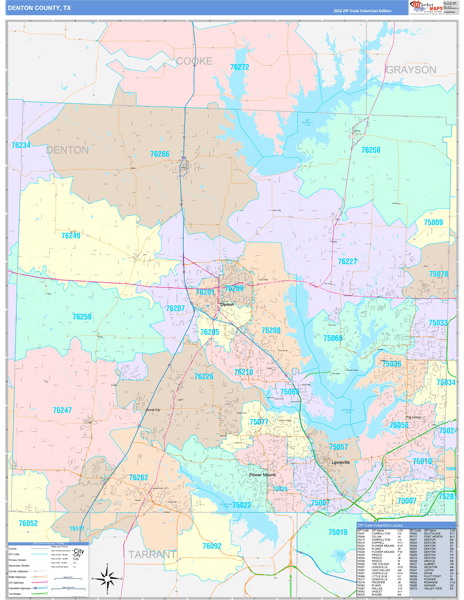 Denton County, TX Wall Map