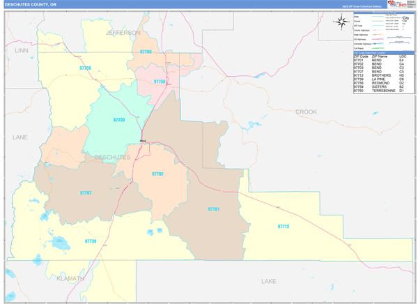 Deschutes County Wall Map Color Cast Style