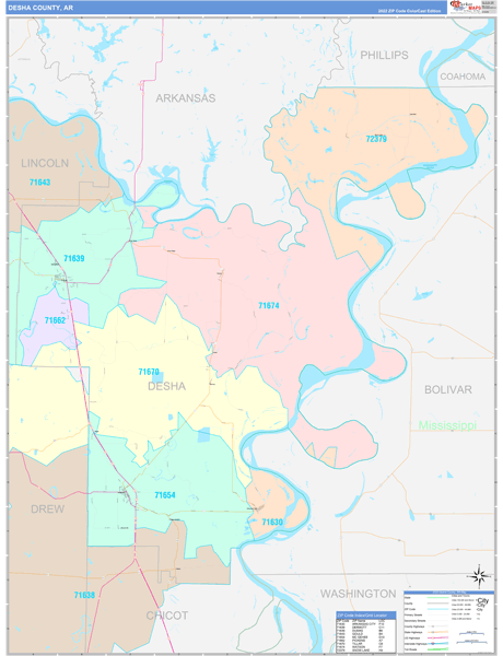 Desha County, AR Zip Code Map