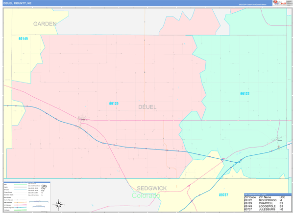 Deuel County, NE Zip Code Map