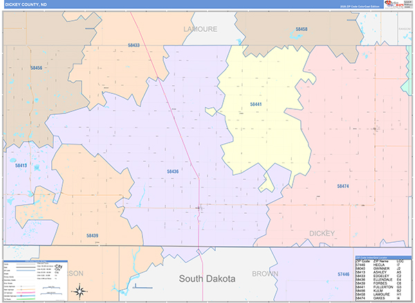 Dickey County, ND Wall Map Color Cast Style
