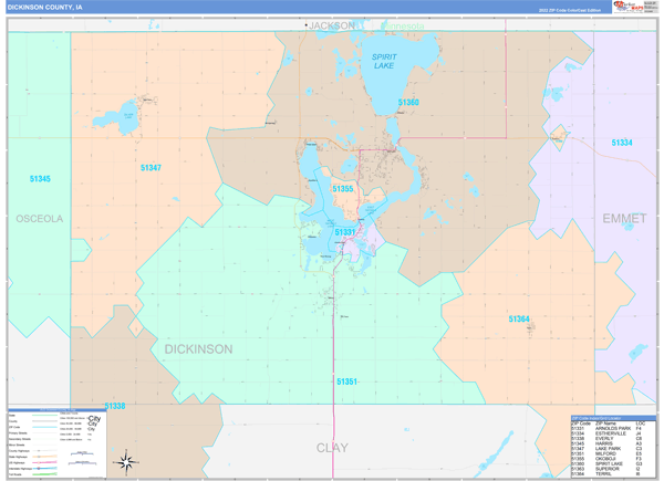 Dickinson County, IA Zip Code Map
