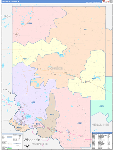 Dickinson County, MI Zip Code Map