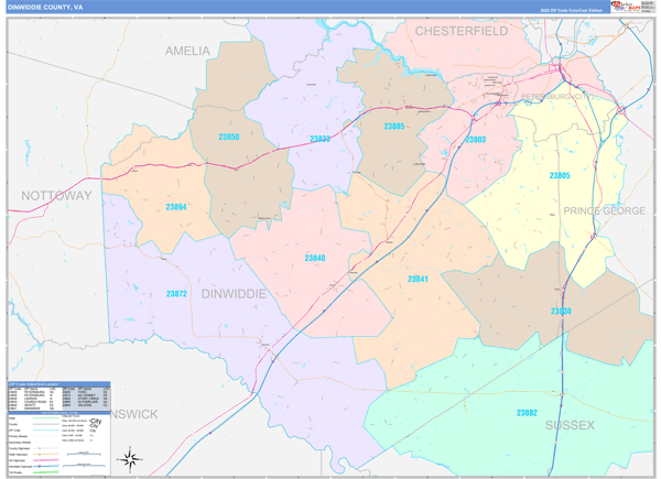 Dinwiddie County, VA Wall Map