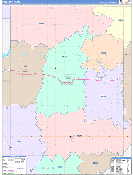 Dodge County, MN Zip Code Map