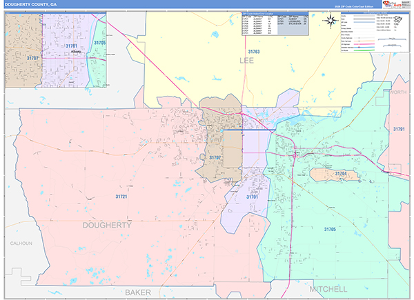 Dougherty County, GA Zip Code Map