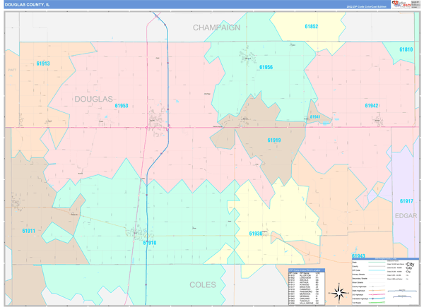 Douglas County, IL Wall Map