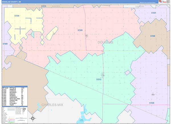Douglas County, SD Zip Code Map