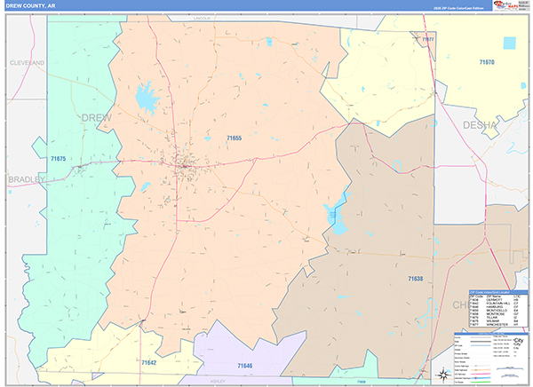 Drew County, AR Zip Code Map