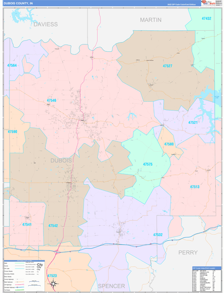 Dubois County, IN Map Color Cast Style