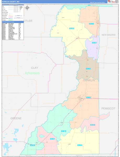 Dunklin County, MO Zip Code Map