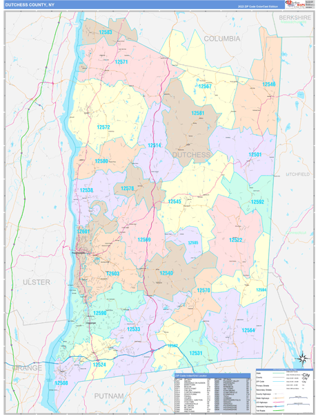 Dutchess County Wall Map Color Cast Style