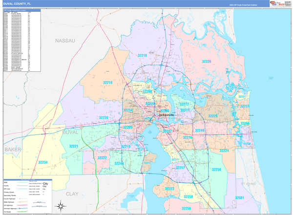 Duval County Fl 5 Digit Zip Code Maps Color Cast 1807