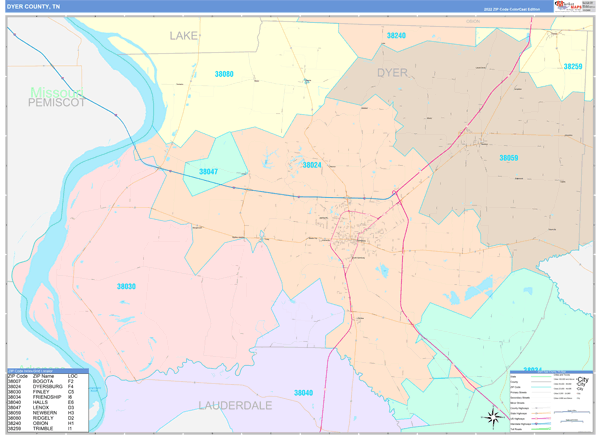 Dyer County Digital Map Color Cast Style