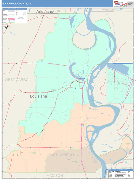 E. Carroll Parish (County), LA Zip Code Maps - Color Cast