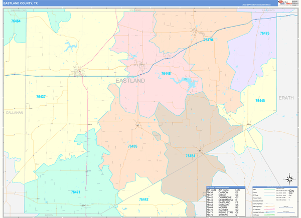 Eastland County, TX Zip Code Map