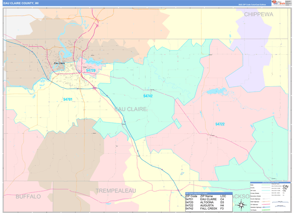 Eau Claire County, WI Wall Map Color Cast Style by MarketMAPS - MapSales