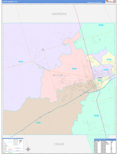 Ector County Digital Map Color Cast Style