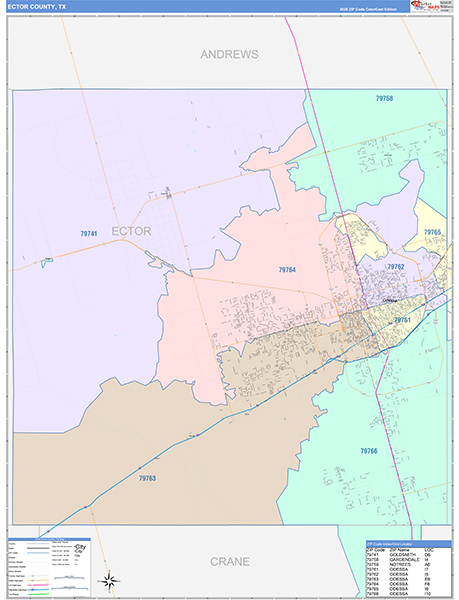 Ector County, TX Zip Code Map