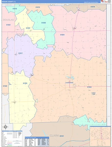 Edgar County, IL Zip Code Map