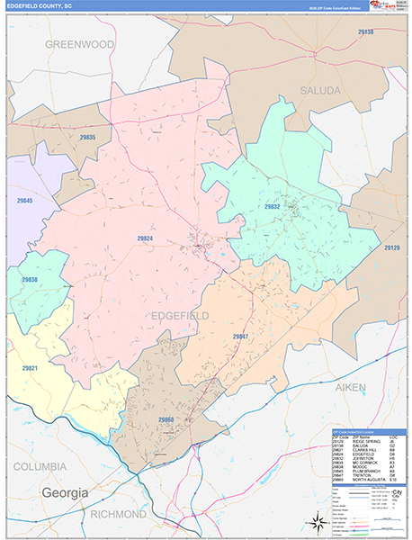 Edgefield County Wall Map Color Cast Style