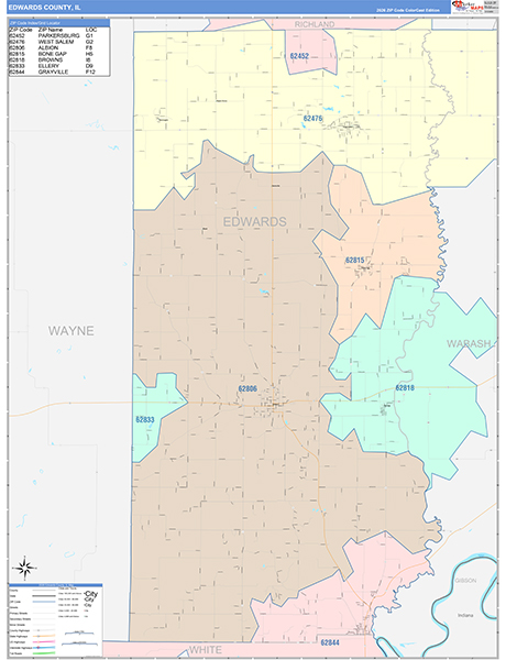 Edwards County, IL Wall Map