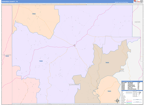 Edwards County, TX Zip Code Map